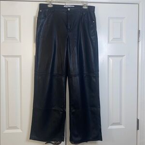 Bershka straight leg faux leather pant in black